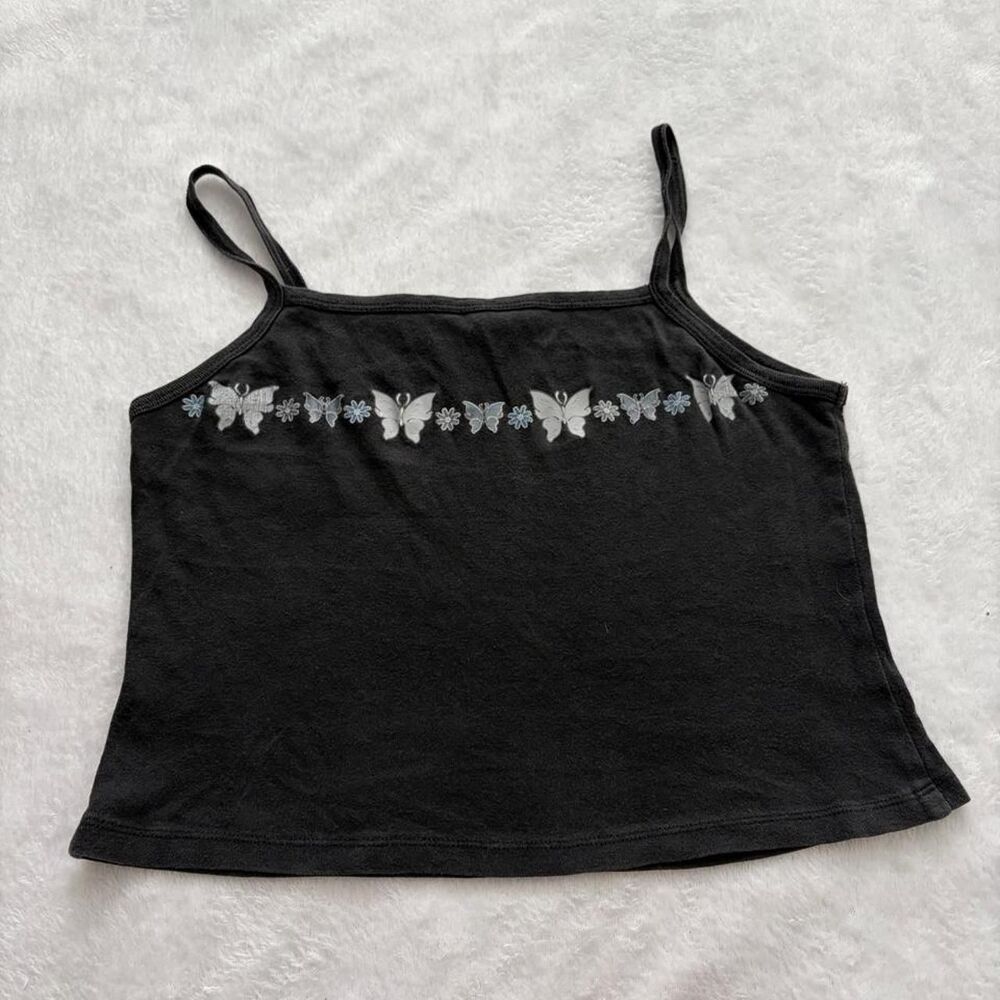 Miken Y2K Butterfly Cropped Tank Top Women's M Vintage Feminine Coquette 2000s